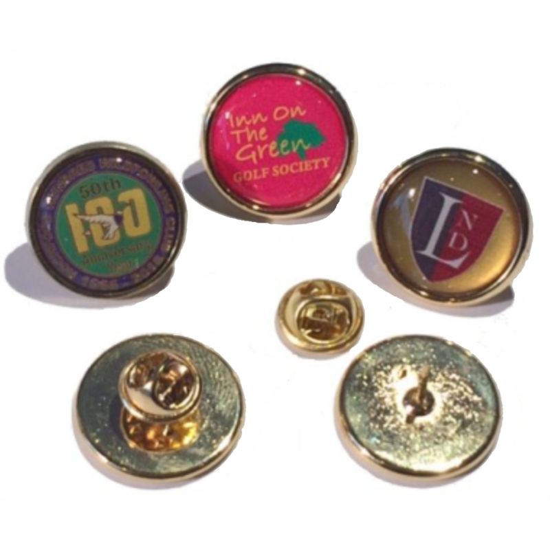 Premium Badge 18mm round gold clutch and printed dome